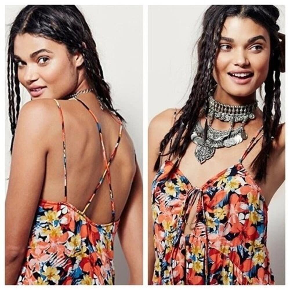 New Free People Mulberry Strappy Keyhole Floral Maxi Dress Size Small Boho Coral - Picture 3 of 6
